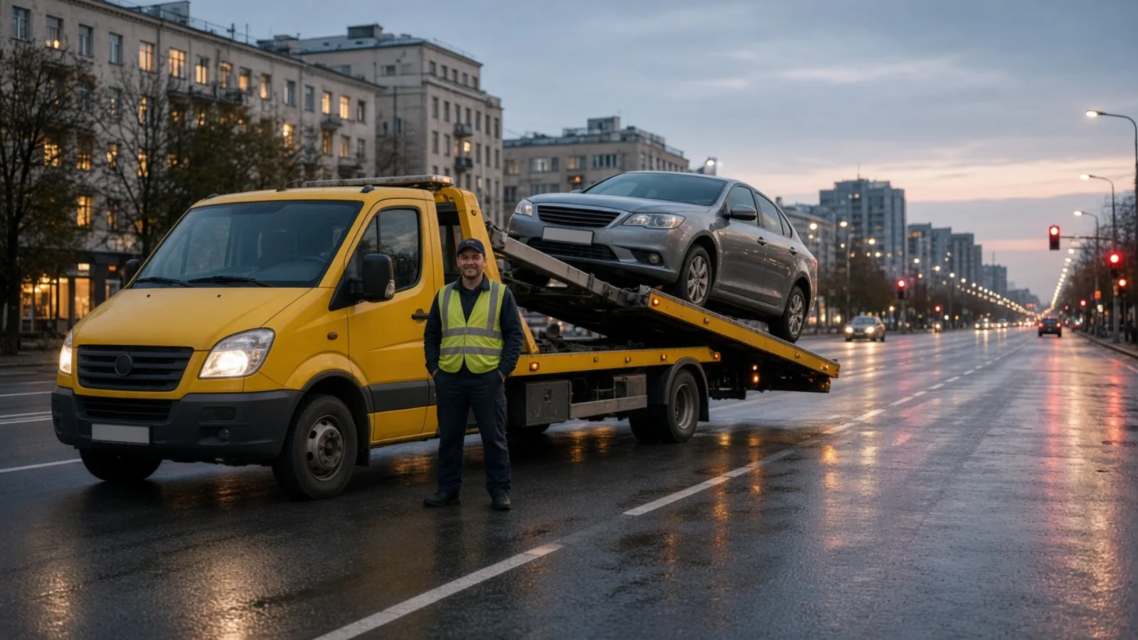 Эвакуатор на улице Минска: погрузка легкового автомобиля
